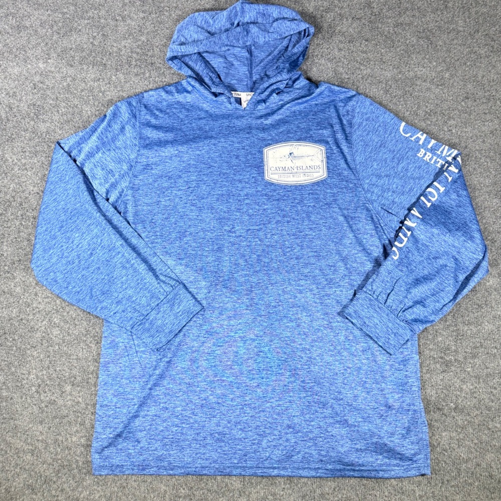 Spicy Tuna Hoodie Cayman Islands Fishing Sun Shirt XXL Blue Performance Mens 2XL